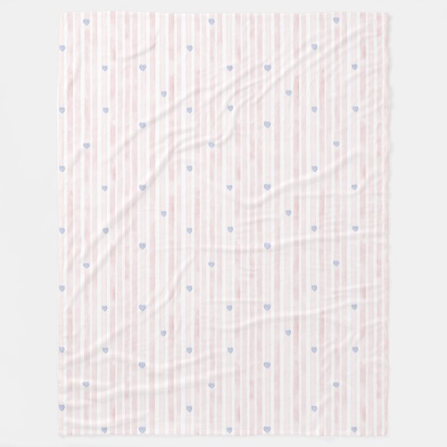 Couverture Polaire Fille Rose Bleu Coeurs Rayures (Devant)