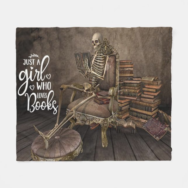 Couverture Polaire Fille squelette amoureuse de livres (Devant (Horizontal))