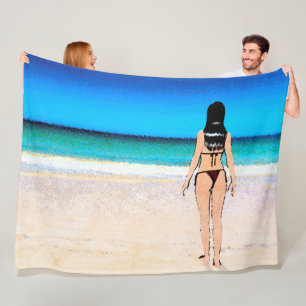 Couverture Polaire Fille sur la plage portant une peinture en bikini