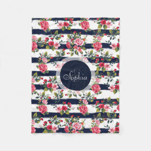 Couverture Polaire Fille vintage rose à l'aquarelle rayures