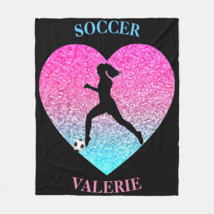 Couverture Polaire Filles Aimer Soccer Noir Custom Fleece Blanket