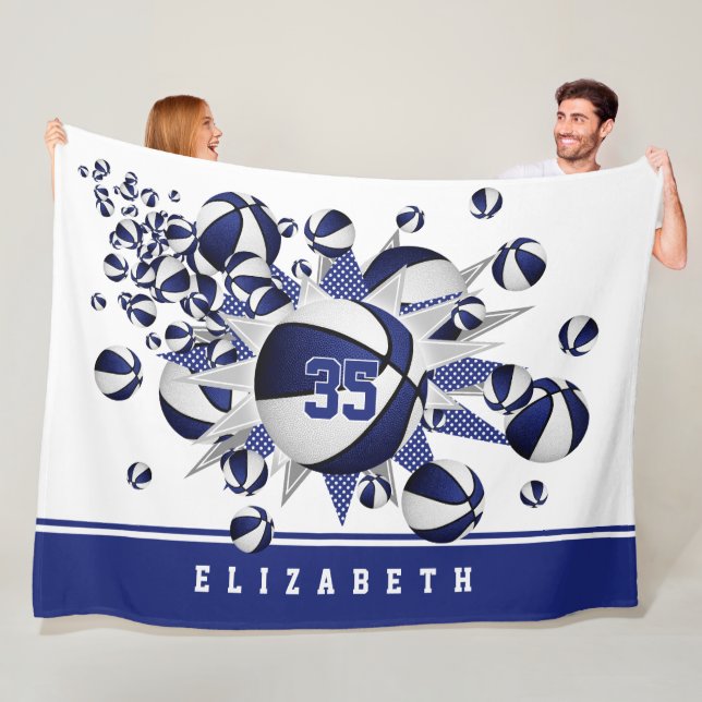 Couverture Polaire filles basket-ball étoiles bleu blanc (En situation)