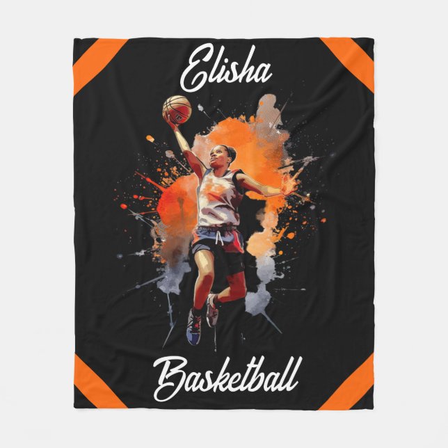 Couverture Polaire Filles Basketball Aquarelle Personnalisée (Devant)