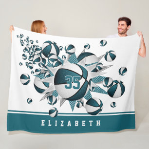 Couverture Polaire filles basketballs étoiles turquoise blanc personn