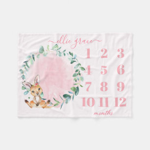 Couverture Polaire Filles Blush Pink Baby Kangaroo Milestone Blanket