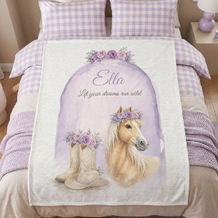 Couverture Polaire Filles Cheval Floral Violet