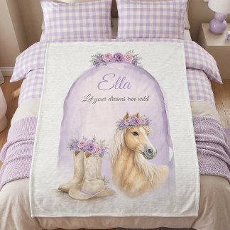 Couverture Polaire Filles Cheval Floral Violet