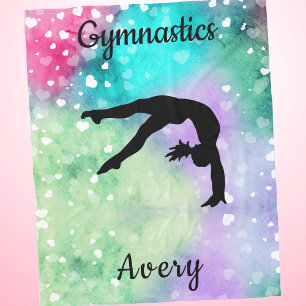 Couverture Polaire Filles Gymnastique Aquarelle avec Coeurs flottants