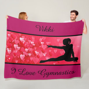 Couverture Polaire Filles I Love Gymnastique avec Coeurs Fleece Blank