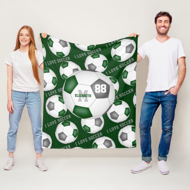 Couverture Polaire Filles I love soccer sport mantra vert gris (En situation)