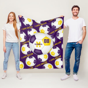 Couverture Polaire filles J'aime le texte de football violet or blanc
