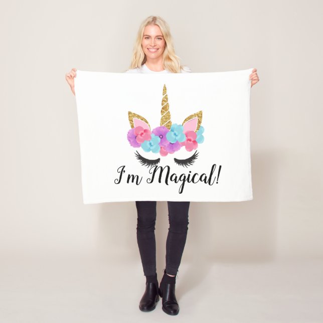 Couverture Polaire Filles magiques de licorne d'or de fleurs (En situation)