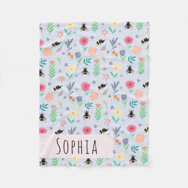 Couverture Polaire Filles mignonne Bumblebee Bee Motif d'été Nom Enfa (Devant)