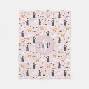 Couverture Polaire Filles mignonne Chat rose Caricature Motif & Nom E