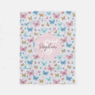 Couverture Polaire Filles mignonne papillon rose enfant Monogramme