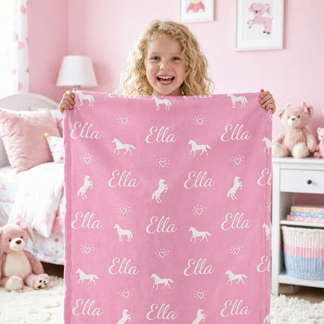 Couverture Polaire Filles Mignonnes Cheval Personnalisé Nom (Créateur téléchargé)
