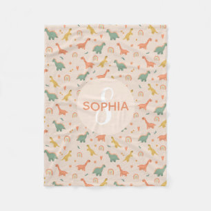 Couverture Polaire Filles mignonnes Dinosaure Rose Monogramme Enfants