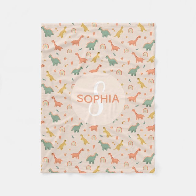 Couverture Polaire Filles mignonnes Dinosaure Rose Monogramme Enfants (Devant)
