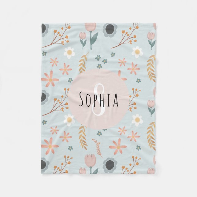 Couverture Polaire Filles mignonnes Pastel Floral Imprimer Botanique  (Devant)