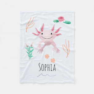 Couverture Polaire Filles mignonnes & Whimsical Joyeux Axolotl Rose E