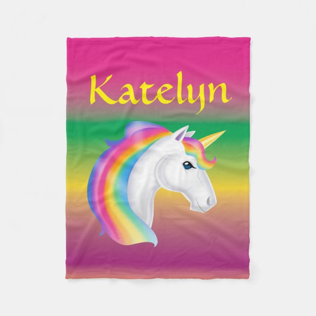 Couverture Polaire Filles Nom personnalisé Rainbow Unicorn Fleece (Devant)