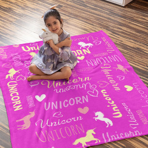 Couverture Polaire Filles personnalisables Unicorne magique rose jaun