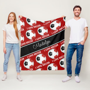 Couverture Polaire filles rouge noir boules de football sms motif