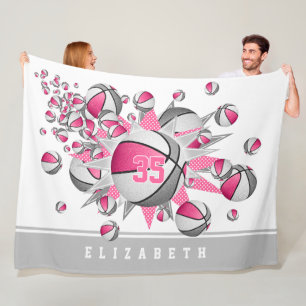 Couverture Polaire filles sport gris rose basket étoiles