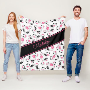 Couverture Polaire filles sport rose noir ballon de football motif