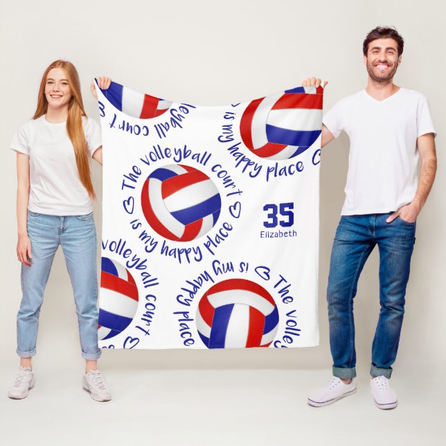 Couverture Polaire filles terrain de volley-ball rouge blanc bleu end (En situation)