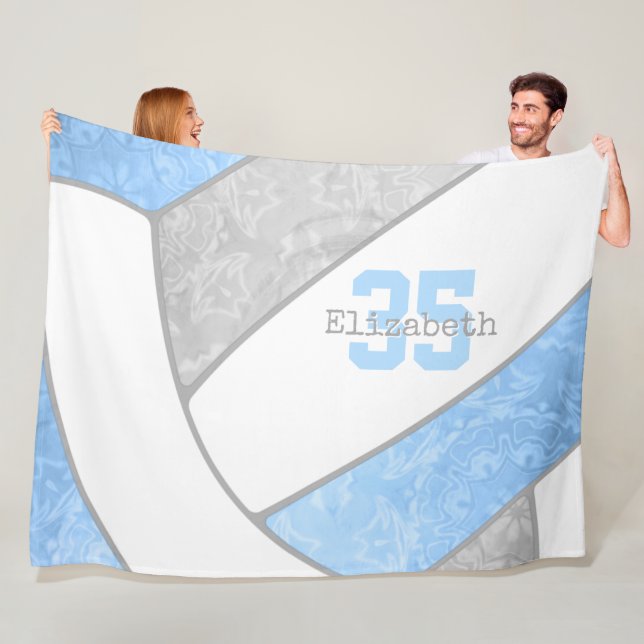 Couverture Polaire filles volley-ball bleu clair gris (En situation)