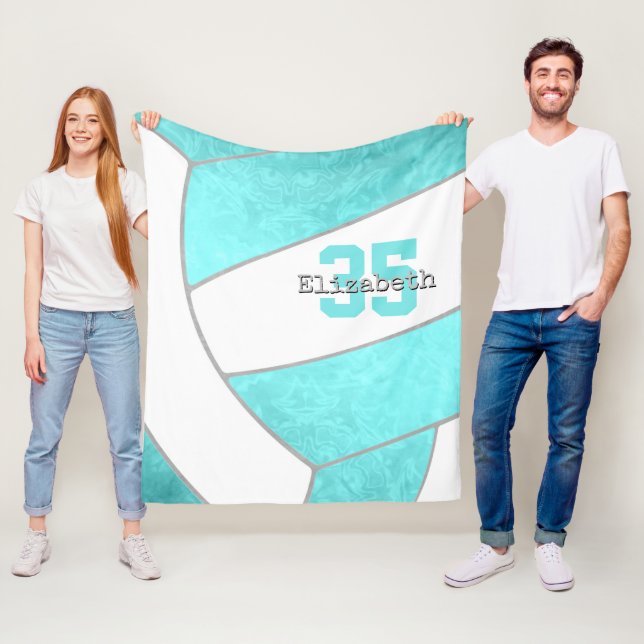 Couverture Polaire filles volleyball turquoise brillant personnalisé (En situation)
