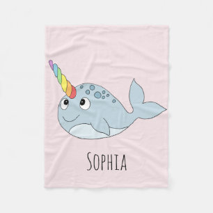 Couverture Polaire Filles Whimsical Rainbow Narwhal and Name Kids