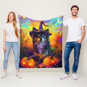 Couverture Polaire Finlandais Lapphund Chien Halloween sorcière et Ci