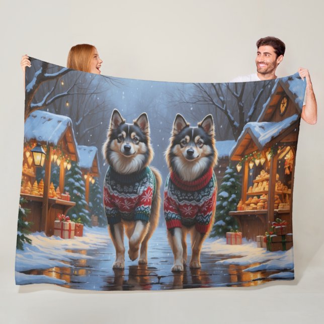 Couverture Polaire Finnish Lapphund Dogs Christmas Snow Holiday (En situation)