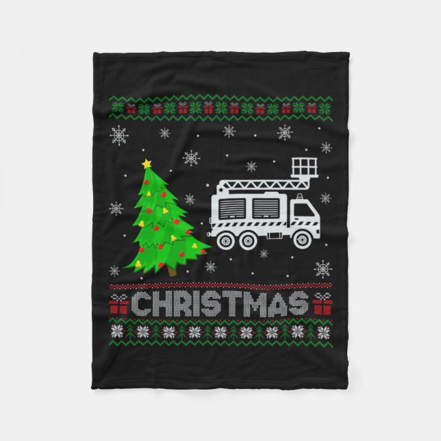 Couverture Polaire Fire Truck Xmas Tree Lighting Ugly Christmas Sweat (Devant)