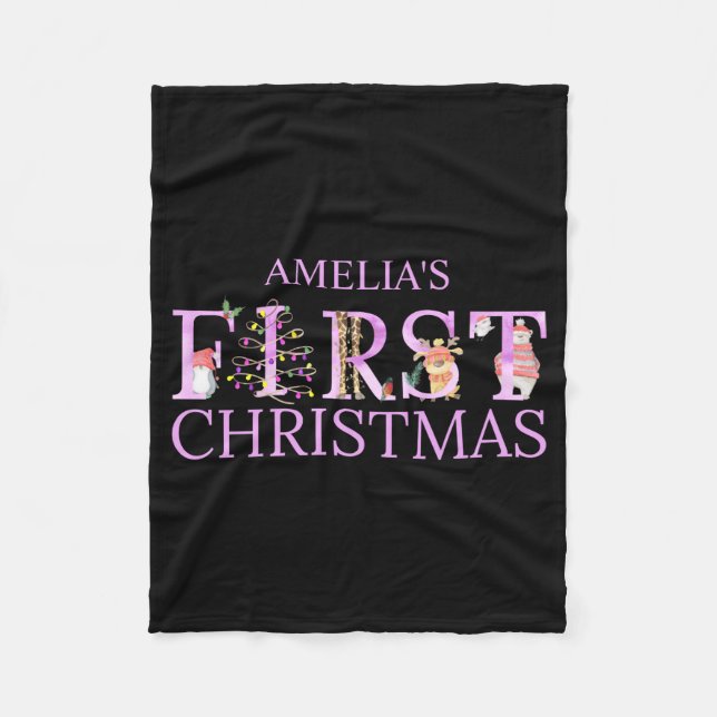 Couverture Polaire First Christmas Cute Animal Letters Girl Name Baby (Devant)