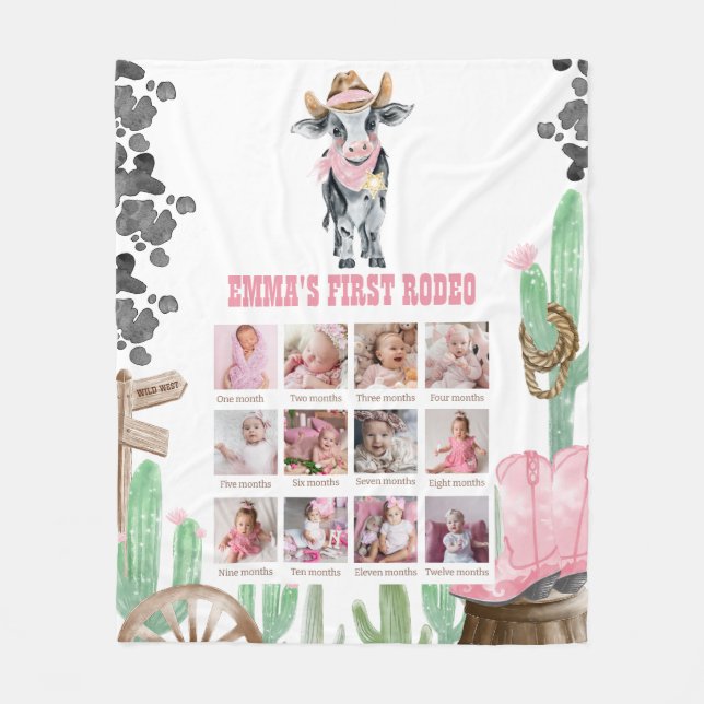 Couverture Polaire First Rodeo 1st Birthday 12 Month Photo Collage (Devant)