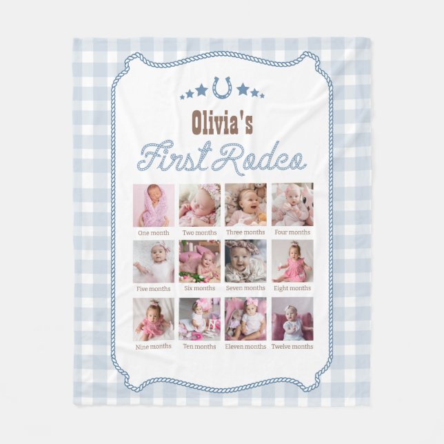 Couverture Polaire First Rodeo 1st Birthday Blue Western Photo Sign (Devant)