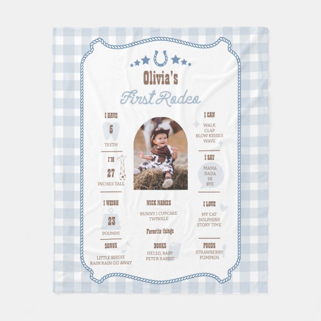 Couverture Polaire First Rodeo 1st Birthday Milestone Western Sign  (Devant)