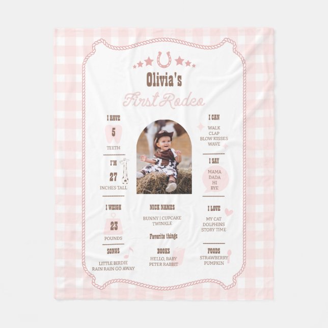 Couverture Polaire First Rodeo 1st Birthday Milestone Western Sign  (Devant)