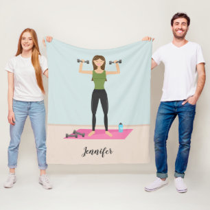 Couverture Polaire Fitness Girl Illustration Poids Lifting & Nom