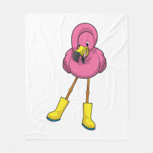 Couverture Polaire Flamant rose à la pluie avec bottes en caoutchouc