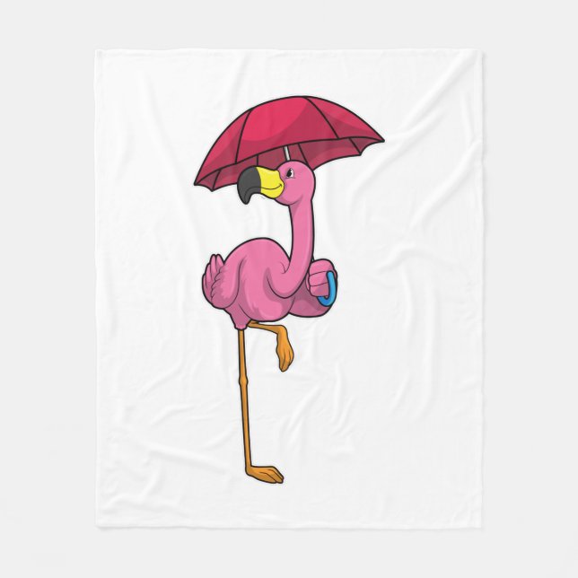 Couverture Polaire Flamant rose à la pluie avec parapluie (Devant)