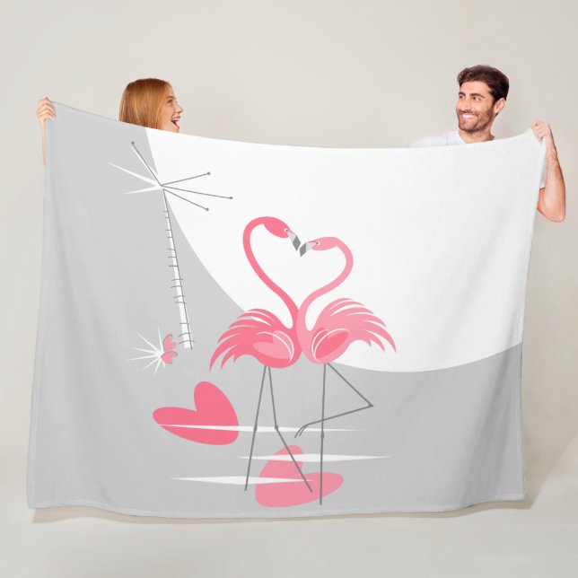 Couverture Polaire Flamant rose Amour Grande Lune polaire large horiz (En situation)