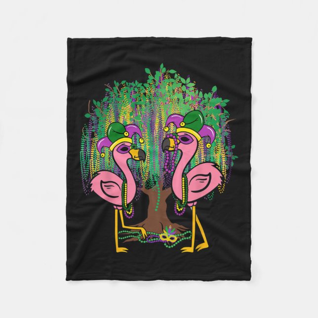 Couverture Polaire Flamant rose amusant Mardi Gras Carnival perles Ar (Devant)
