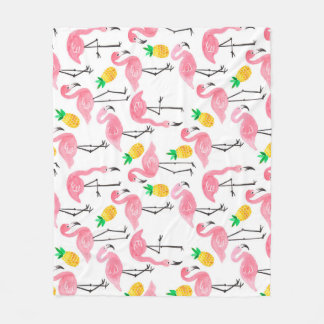 Couverture Polaire Flamant rose aquarelle et ananas : Ensemble tropic