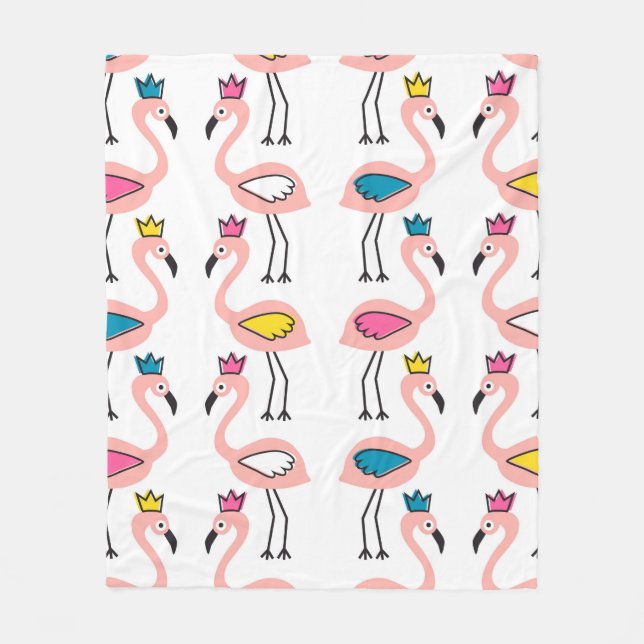 Couverture Polaire Flamant rose avec motif sans soudure couronne. (Devant)