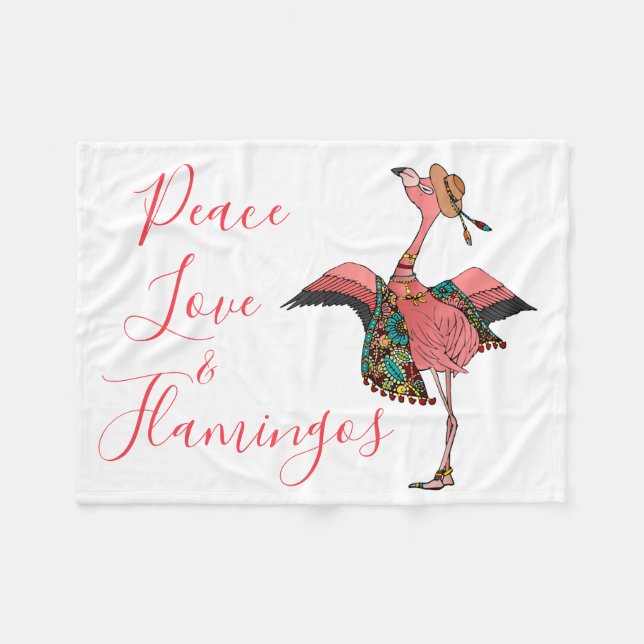 Couverture Polaire Flamant rose bohème : Peace Love & Flamants roses (Devant (Horizontal))