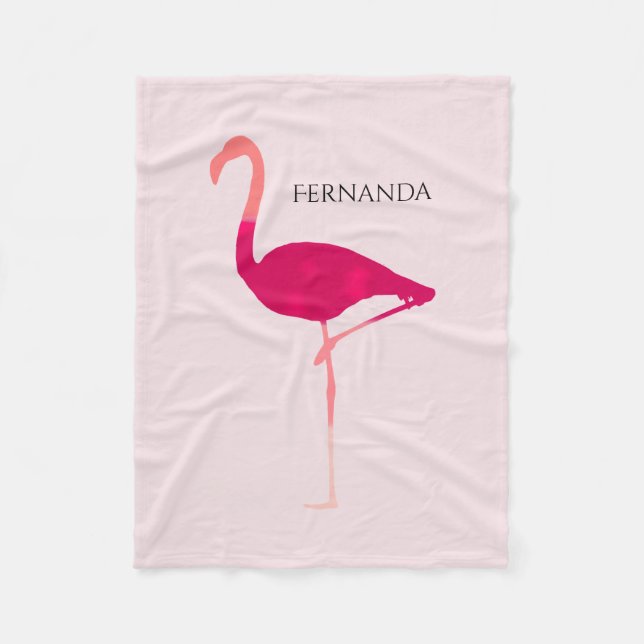 Couverture Polaire Flamant rose d'aquarelle personnalisé par rose (Devant)